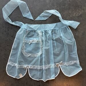 Vintage Y2k Handmade Sheer Blue Polka Dot Coquette Kitchen Cooking Apron M/L